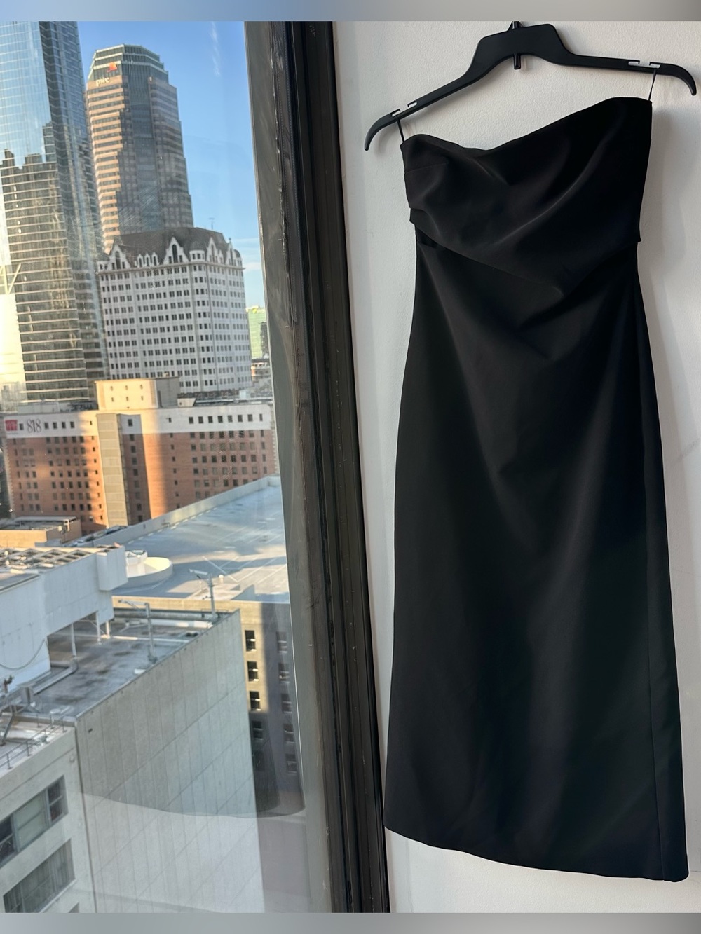 Zara Black Strapless Satin Dress Size L